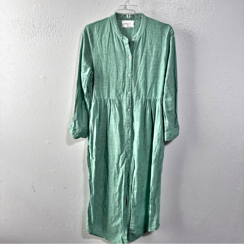 MEDIUM Pomander Place Green Button-Up Shirt dress- FLAWED
